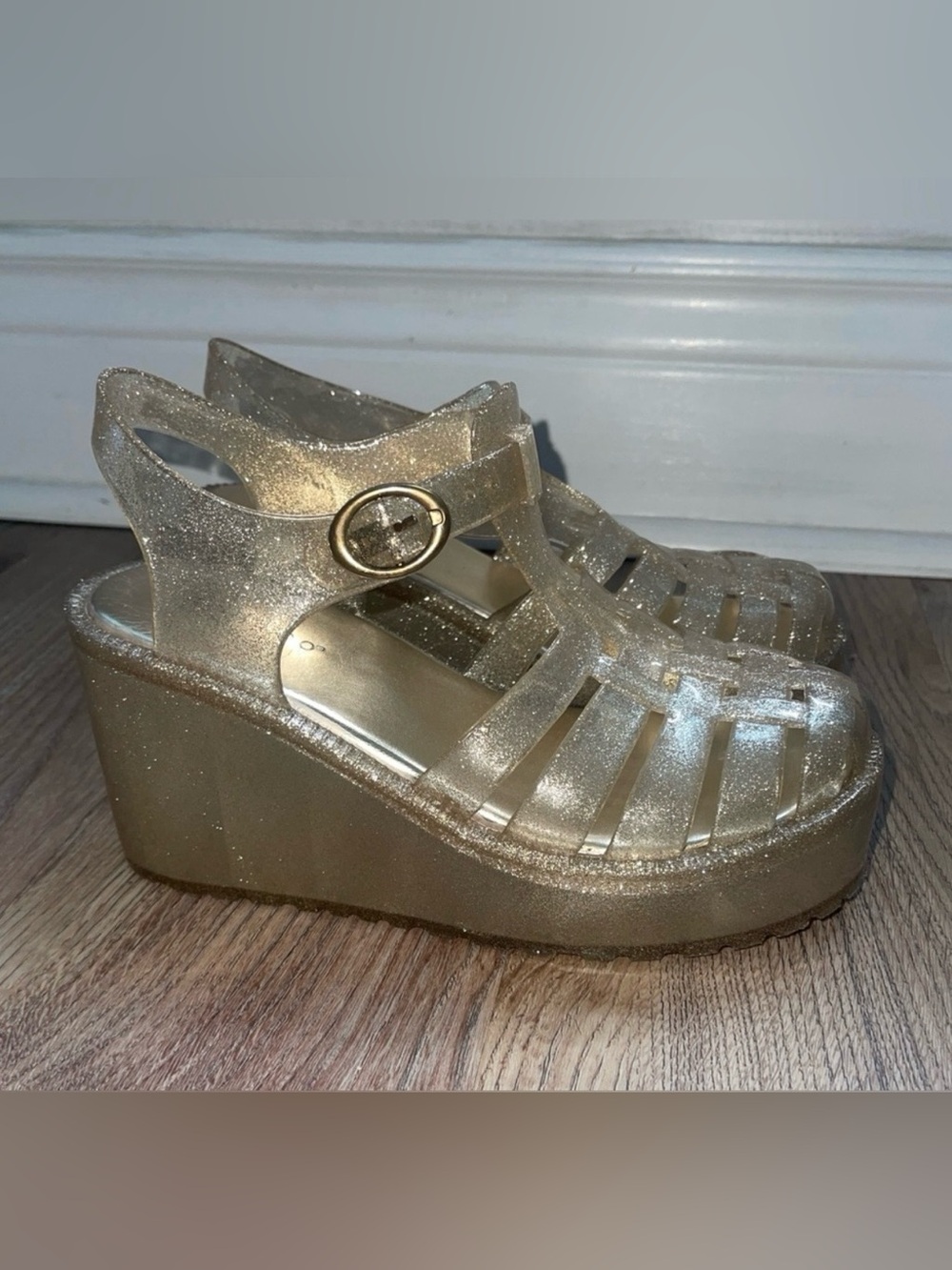 Old School Clear Glitter Jelly Wedge Sandals
